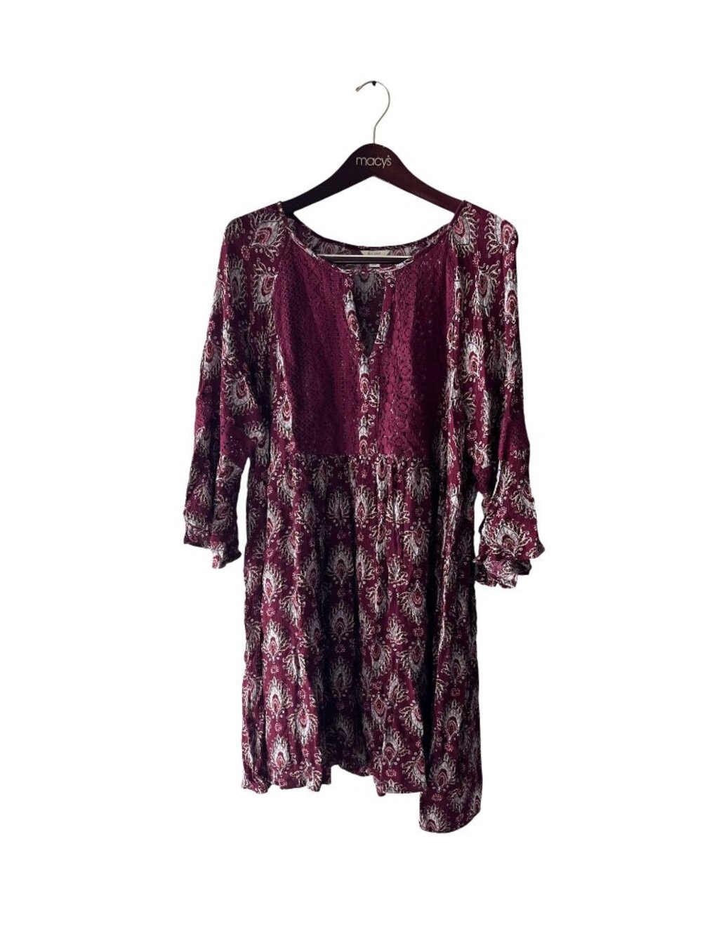 EST. 1946 Boho Women's Paisley Print Tunic Dress Burgundy Multicolor XL